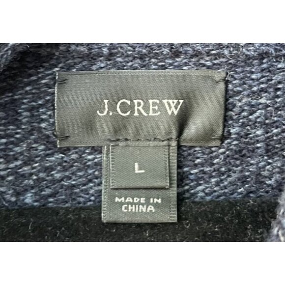 J.Crew SzL Navy Blue Shawl Collar Lambs Wool Button Pullover Sweater - Picture 7 of 9